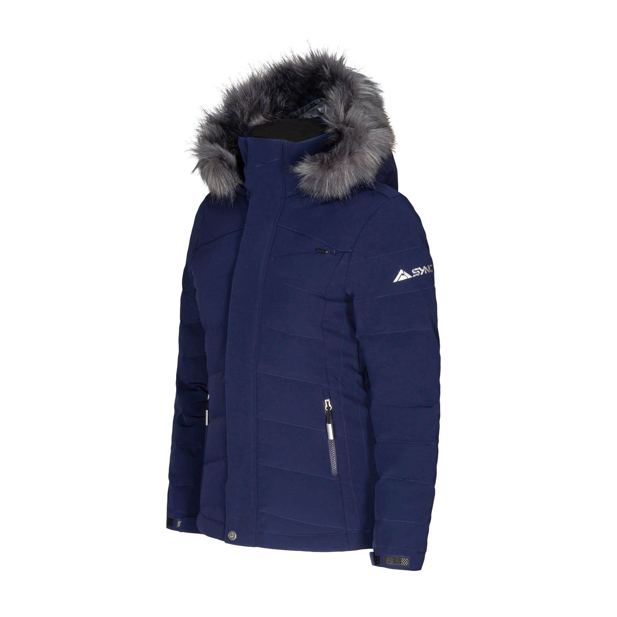 Ladies navy parka 2025 with fur hood